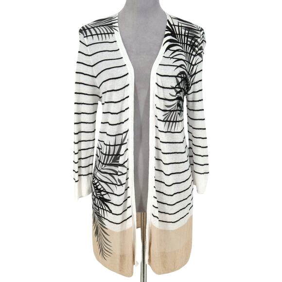 Chicos 1 Sweater Womens Medium White Black Beige Open Cardigan Lightweight - Picture 1 of 11